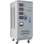 The TNS series three-phase high precision fully automatic AC voltage stabilizer of which the performance is composed base is SVC(TND)single phase products.the input phase is three phase and with neutral system.this kind products used three servo-motor control the output,it is of three phase low power consumption,reliable work.high precision of stabilization,and good for in regions where the net voltage is much fluctuating.panel have three ampere meter indication the output current.one voltage meter and changeover switch shift test each phase voltage.also have one pushbutton switch show input and voltage voltage. 